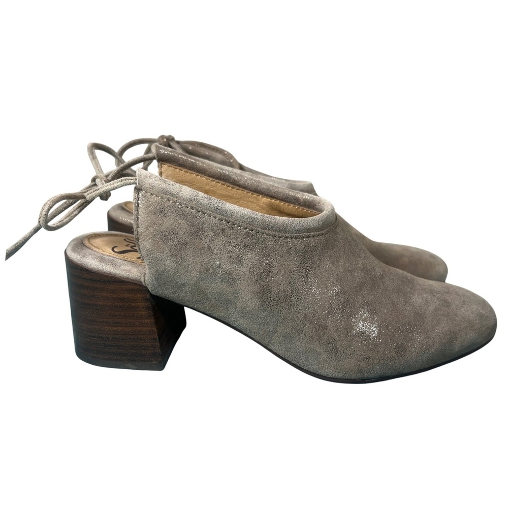 Sofft Womens Grey Metallic Leather Slingback Block Heel Booties 6.5 Boho Chic